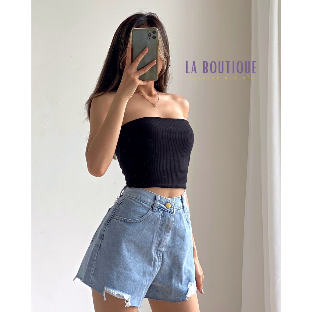 Áo ống nữ trơn La Boutique croptop chất thun gân co giãn 4 chiều freesize dưới 60kg basic dễ phối đồ