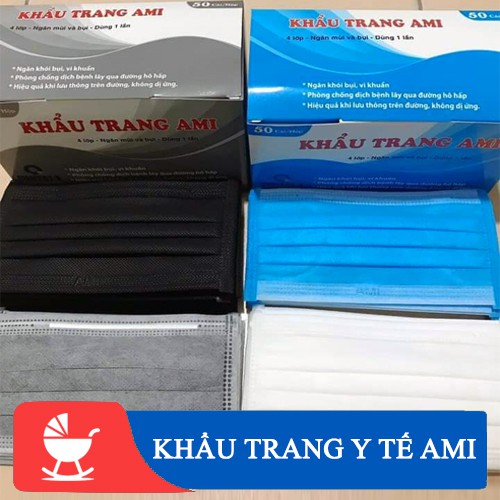 Khẩu trang Y tế AMI - Kháng khuẩn 4 lớp [MÀU XÁM]