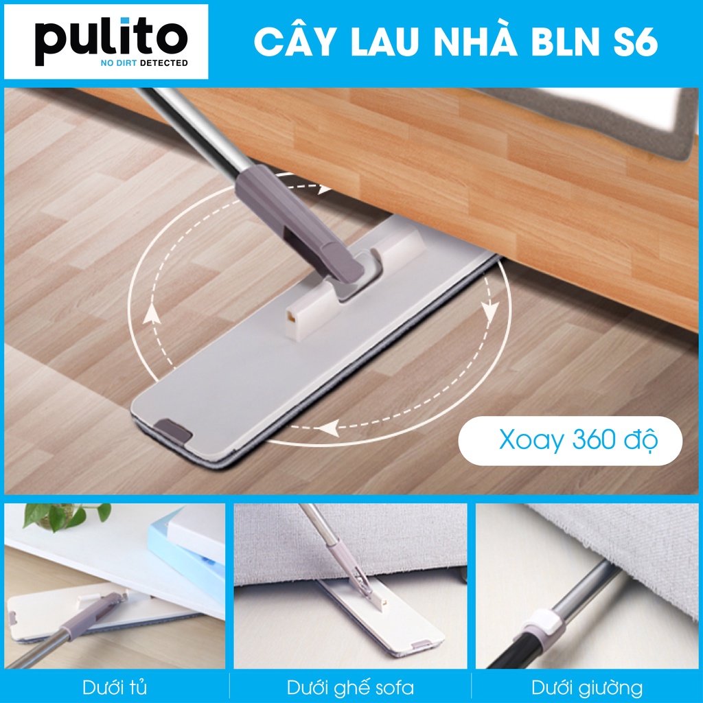 Bộ lau nhà tự vắt thông minh Pulito, đầu xoay 360 độ tiện dụng tặng kèm 2 bông lau BLN-S6