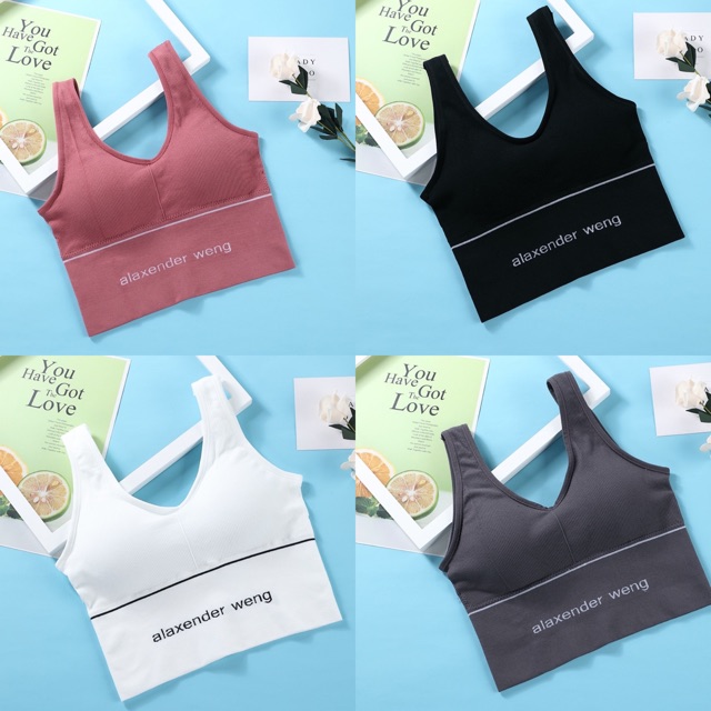 Bra tập gân tăm dáng lửng in chữ alaxender weng | BigBuy360 - bigbuy360.vn