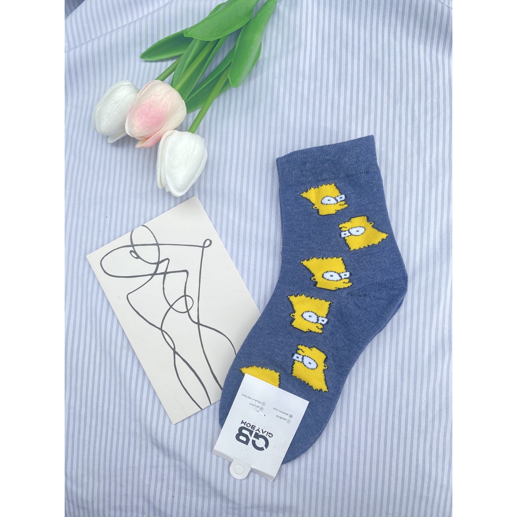 Tất hoạt hình Muzini vớ cao cổ cotton dày dặn in hình simson xinh xắn TN206