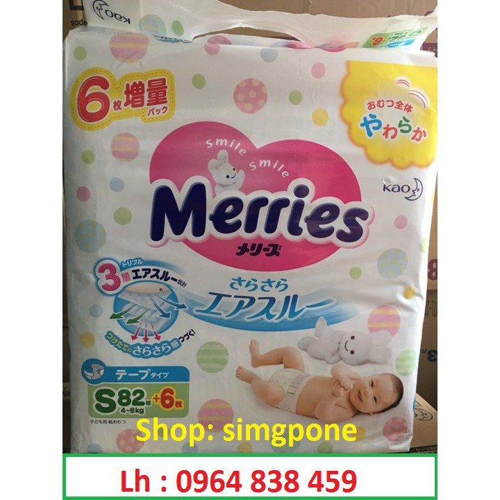 (Cộng Miếng -TC)Tã Dán/Quần Merries Nội Địa Nhật NB96/S88/M68/L58/M64/L50/XL44/XXL26/XXL28