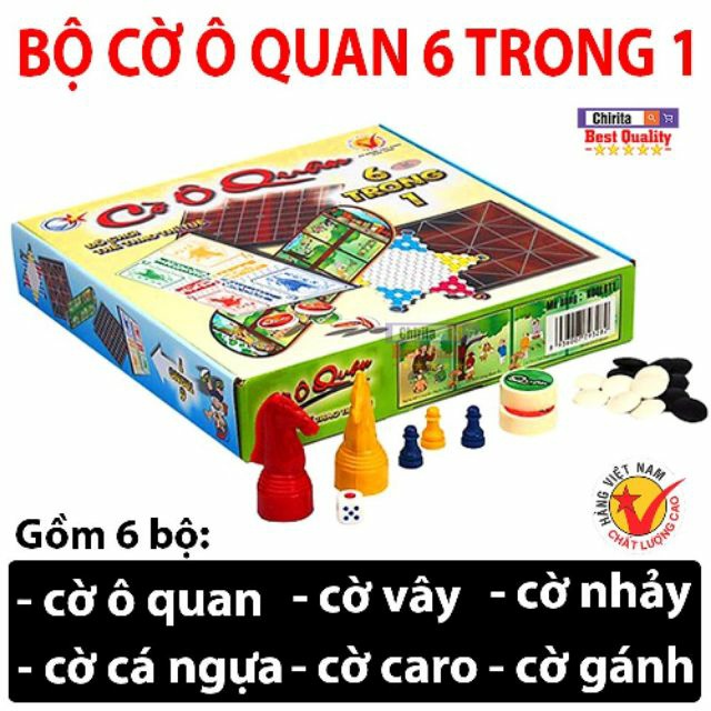 Bộ Cờ 6 trong 1: Ô ăn quan, Cờ vây, Cờ caro, Cờ cá ngựa, Cờ nhảy, Cờ gánh cho bé giải trí và phát triển trí tuệ - 1 bộ