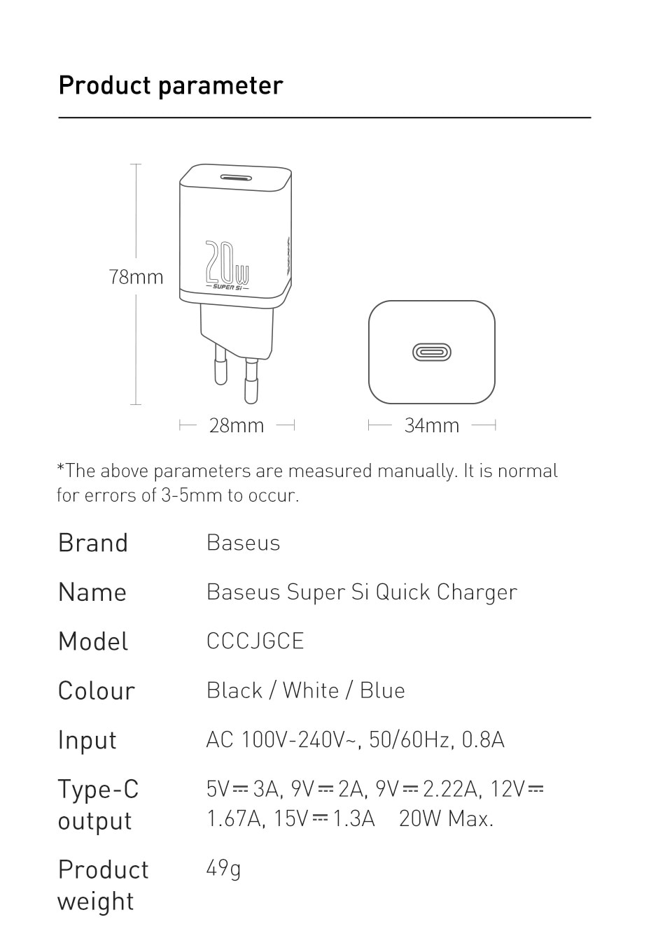 Củ Sạc Baseus Si QC 3.0 20W Hỗ Trợ Sạc Nhanh Type C PD Cho iPhone 13 Pro Max