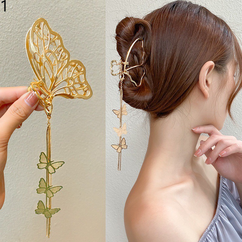 Kẹp Ngoạm Tóc Nữ Dây Tua Rua Màu Vàng Nhiều Mẫu Sang Chảnh