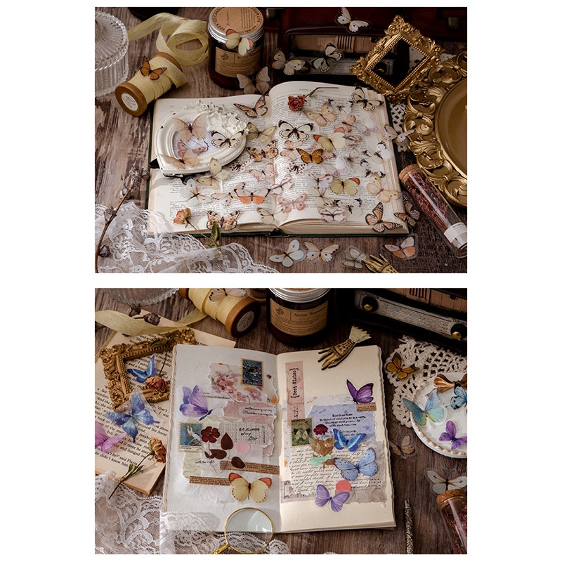 Bộ 12 Miếng Dán Hình Bướm Kiểu Vintage Dùng Trang Trí Album/Sổ Tay DIY