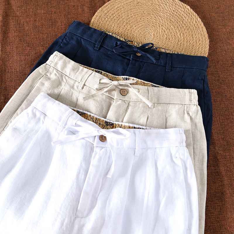 Quần Dài Vải Lanh Cotton Dáng Suông Rộng Co Giãn Màu Trơn Thời Trang Cho Nam