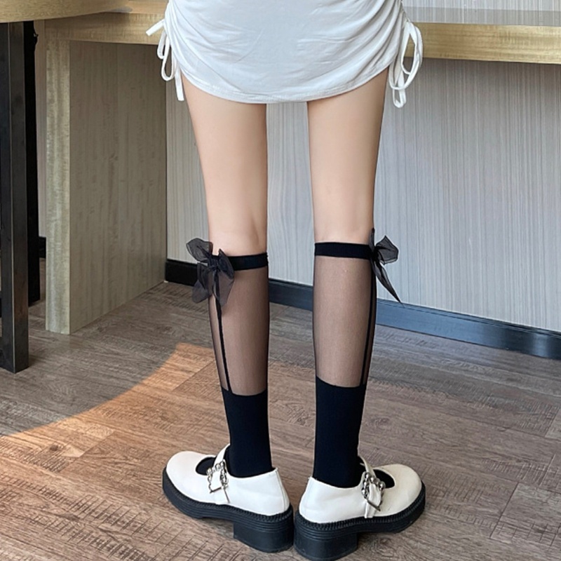 Youyo Vớ Lưới Cao Tới Đầu Gối Phối Ruy Băng Kẻ Sọc Kiểu Lolita Ngọt Ngào Cho Nữ