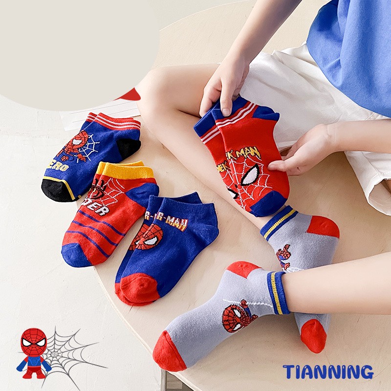 Set 5 đôi tất siêu nhân trẻ em [SAMKID] Tất hình siêu anh hùng cho bé trai cổ ngắn chất cotton