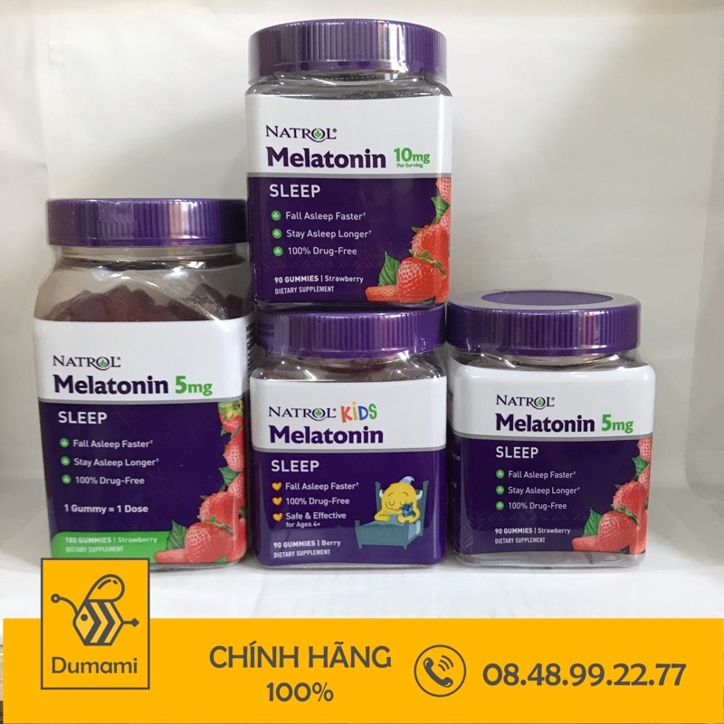 Kẹo Dẻo Ngủ Ngon Melatonin Natrol Gummies 10mg hộp 90v , 5mg hộp 180v của Mỹ