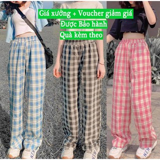 Quần Kẻ Nữ, Quần Caro Lưng Cao Dáng Rộng Ống Suông ulzzang