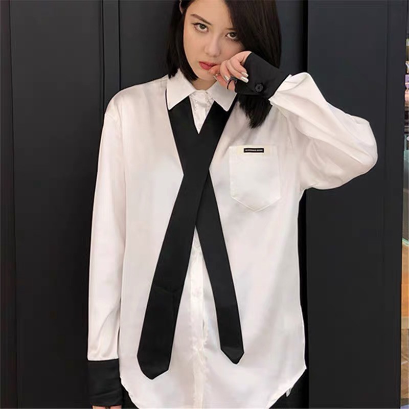 [Có ảnh thật]Áo sơmi trắng tay dài kèm cà vạt phong cách unisex Hàn quốc Sam Sam Boutique