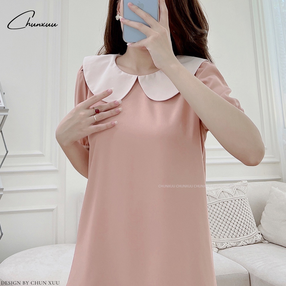 Váy nữ dáng suông thiết kế kiểu babydoll phối cổ sen thoải mái bánh bèo tiểu thư ChunXuu V11
