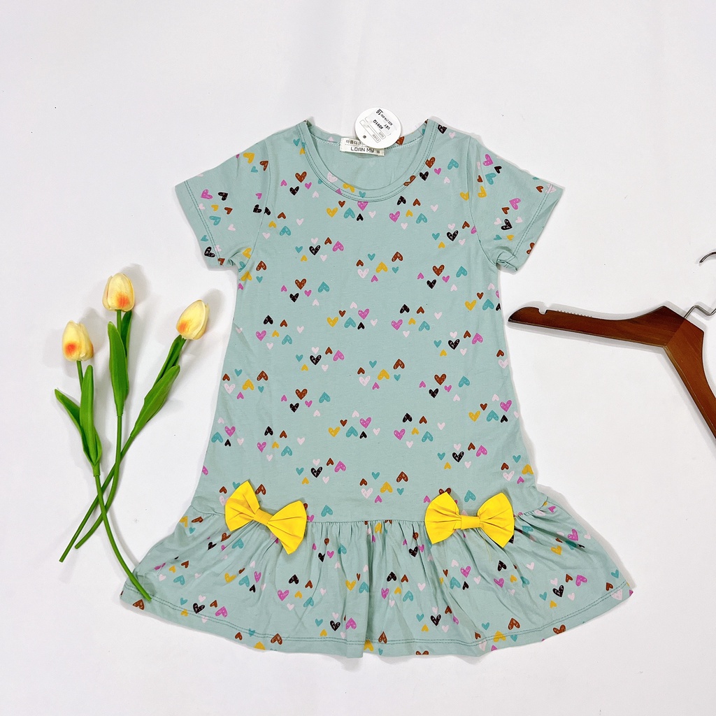 Váy bé gái cotton Hàn dáng xuông đuôi cá gắn 2 nơ XHN916