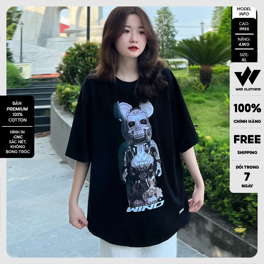 Áo thun tay lỡ unisex form rộng WIIS phông oversize bản Premium Gấu Điện nam nữ ulzzang