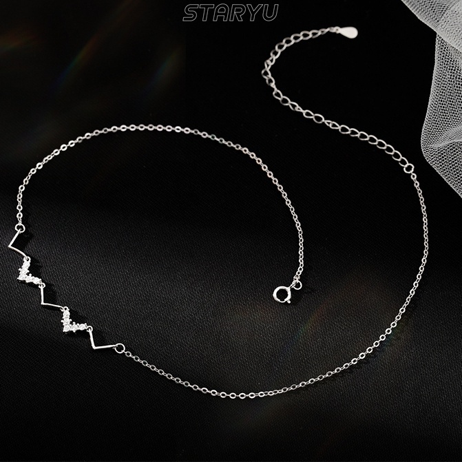 Vòng cổ Choker Bạc 925 Mặt Hình Nhịp Tim Đính Đá Zircon Thanh Lịch Cho Nữ