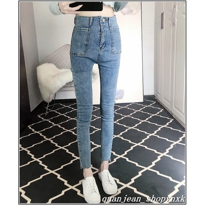 Quần jean nữ 1 CÚC + 2 TÚI KIỂU VUÔNG BẦU lưng cao qua rốn MS126-5