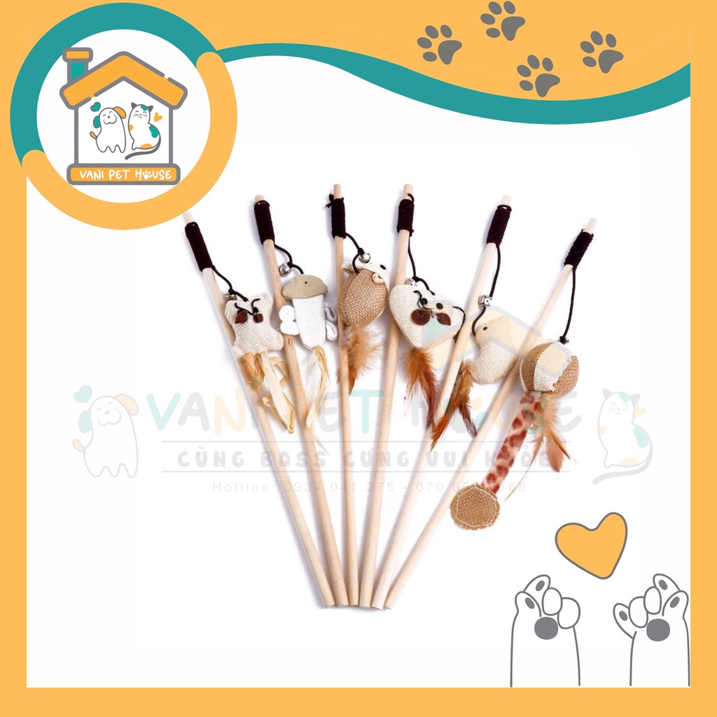 Đồ chơi cần câu vờn Mèo thanh (que) gỗ ( 5 loại ngẫu nhiên)
