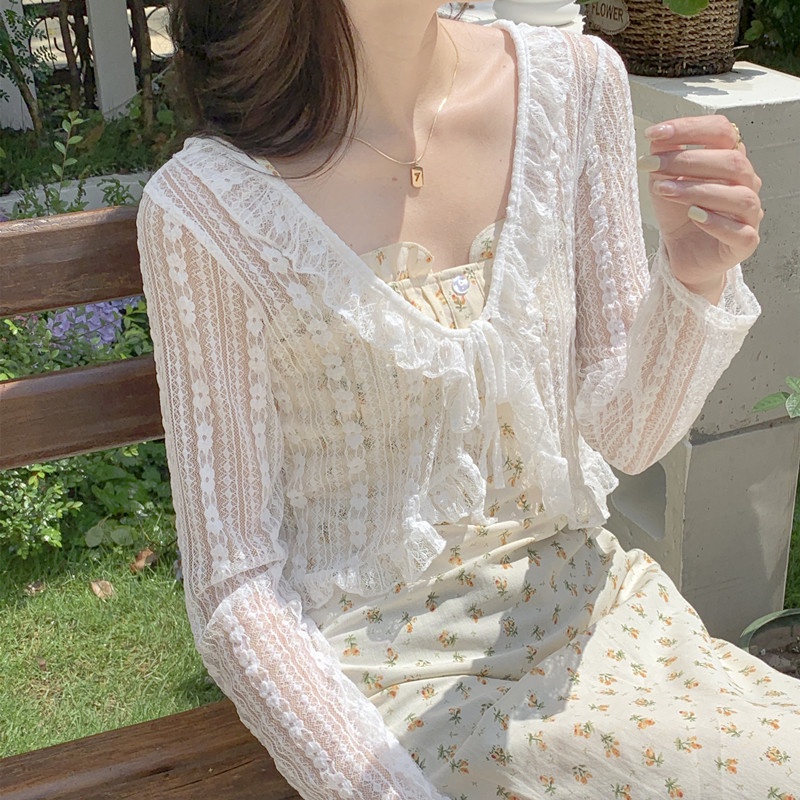 Áo khoác cardigan ZHELIHANGFEI chống nắng phối ren xinh xắn thời trang