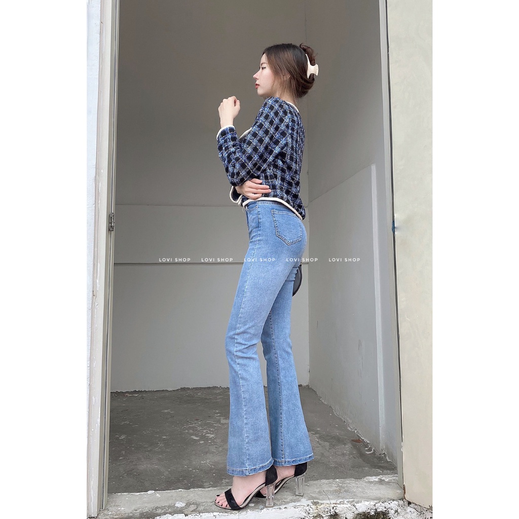 LOVI SHOP - Áo khoác dạ tweed caro tay dài cúc ngọc sang chảnh phong cách Hàn Quốc