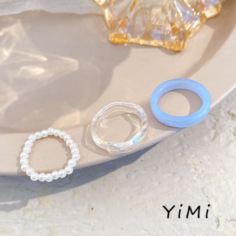 Bộ 3 cái nhẫn kết hợp đính ngọc trai thời trang Pháp Hàn sành điệu cá tính cổ điển cho nữ