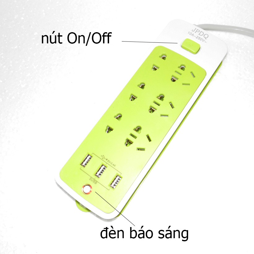 Ổ cắm điện thông minh JPDQ 4000W (6 phích căm, 3 USB, 1,5 mét)
