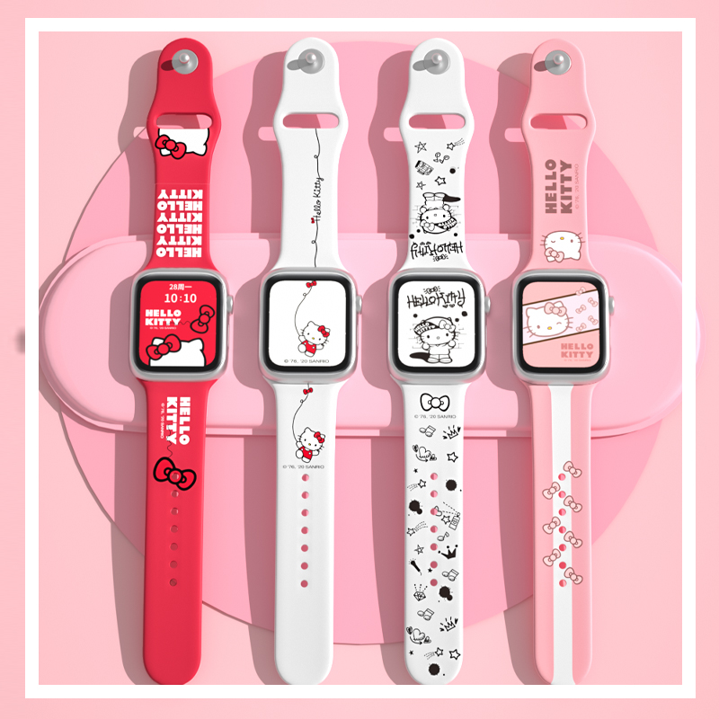 HELLO KITTY Dây Đeo Đồng Hồ Apple Watch Se Series 6 / 5 / 4 / 3 / 2 / 1 Kích Thước 38mm 40mm 42mm 44mm