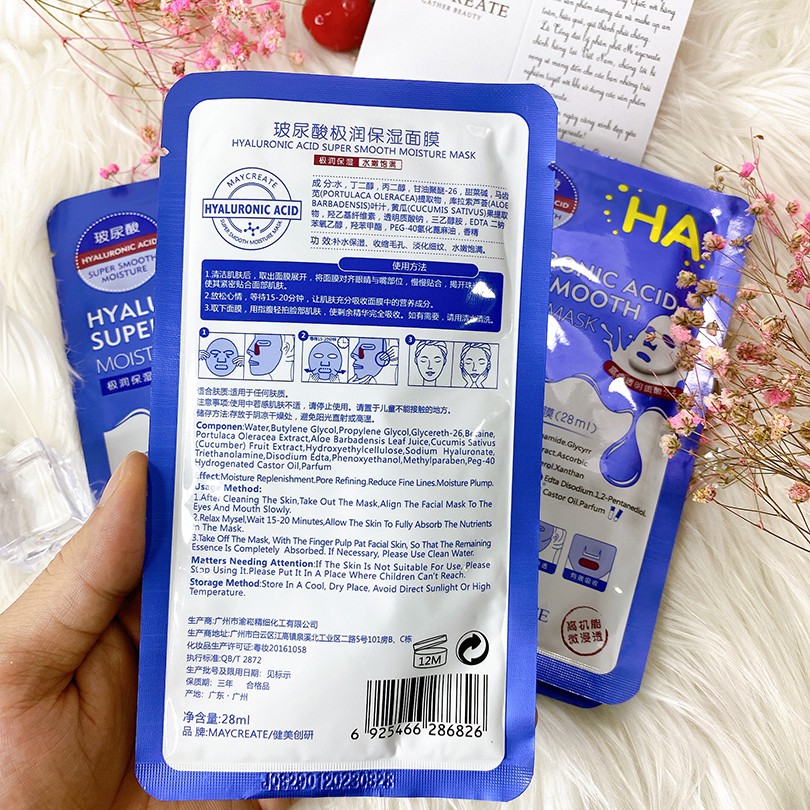 Mặt Nạ Dưỡng Ẩm, ngừa mụn, chống lão hóa, Trắng Da Maycreate Mask HA