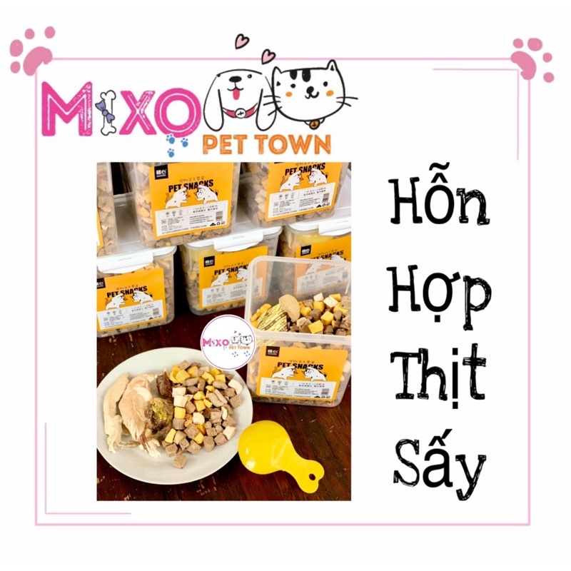 Thức ăn gà viên/ức gà/cá trưng/hỗn hợp sấy khô dành cho chó mèo - Mixo Pet Town
