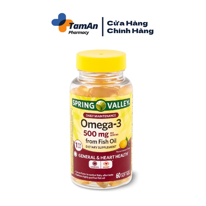 Hộp viên uống dầu cá Spring Valley Omega-3 From Fish Oil Mini Softgels 500mg 270 viên bổ sung omega3 hàng Mỹ