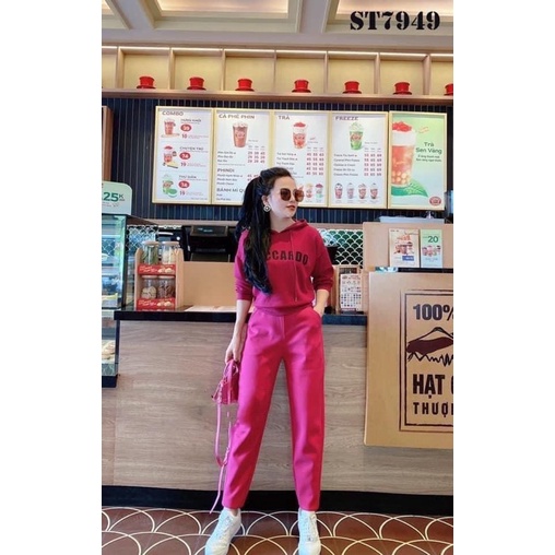 BỘ NỈ DÀI 2 MÀU ĐEN HỒNG