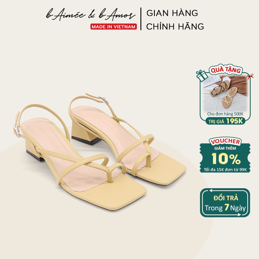 Sandal xỏ ngón nữ cao gót đế vuông 5p quai mảnh mũi vuông đẹp thời trang công sở bAimée &amp; bAmor - MS1680