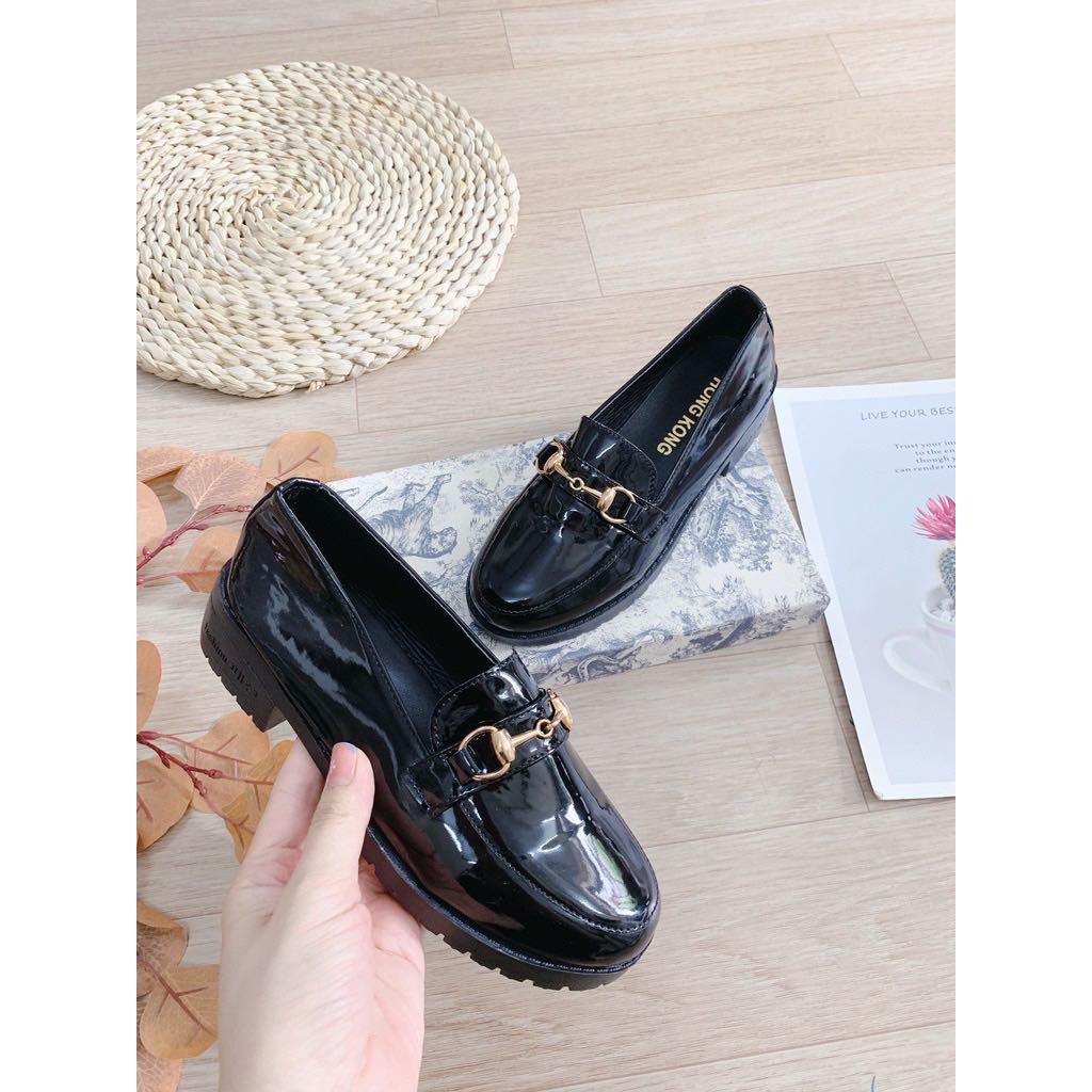 Giày oxford nữ gót vuông 3p giày lười bale mũi tròn đế đốc phong cách thời trang siêu nhẹ vnxk