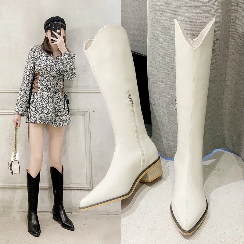 Boots Đùi Nữ Da PU Thời Trang Sành Điệu Phối Khóa Kéo G35 | BigBuy360 - bigbuy360.vn