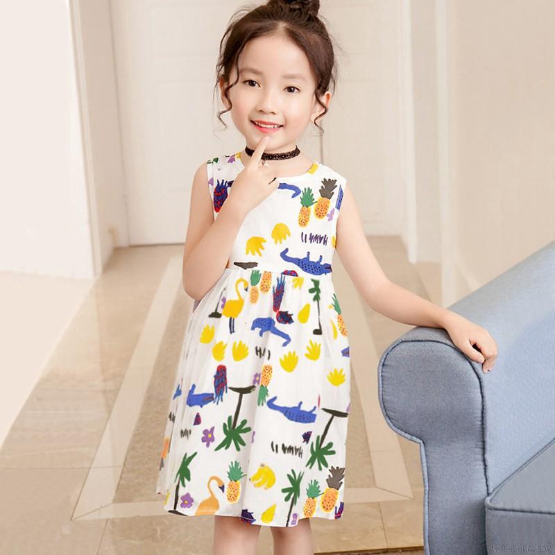 Đầm thắt nơ sau lưng in họa tiết xinh xắn đáng yêu dành cho bé gái