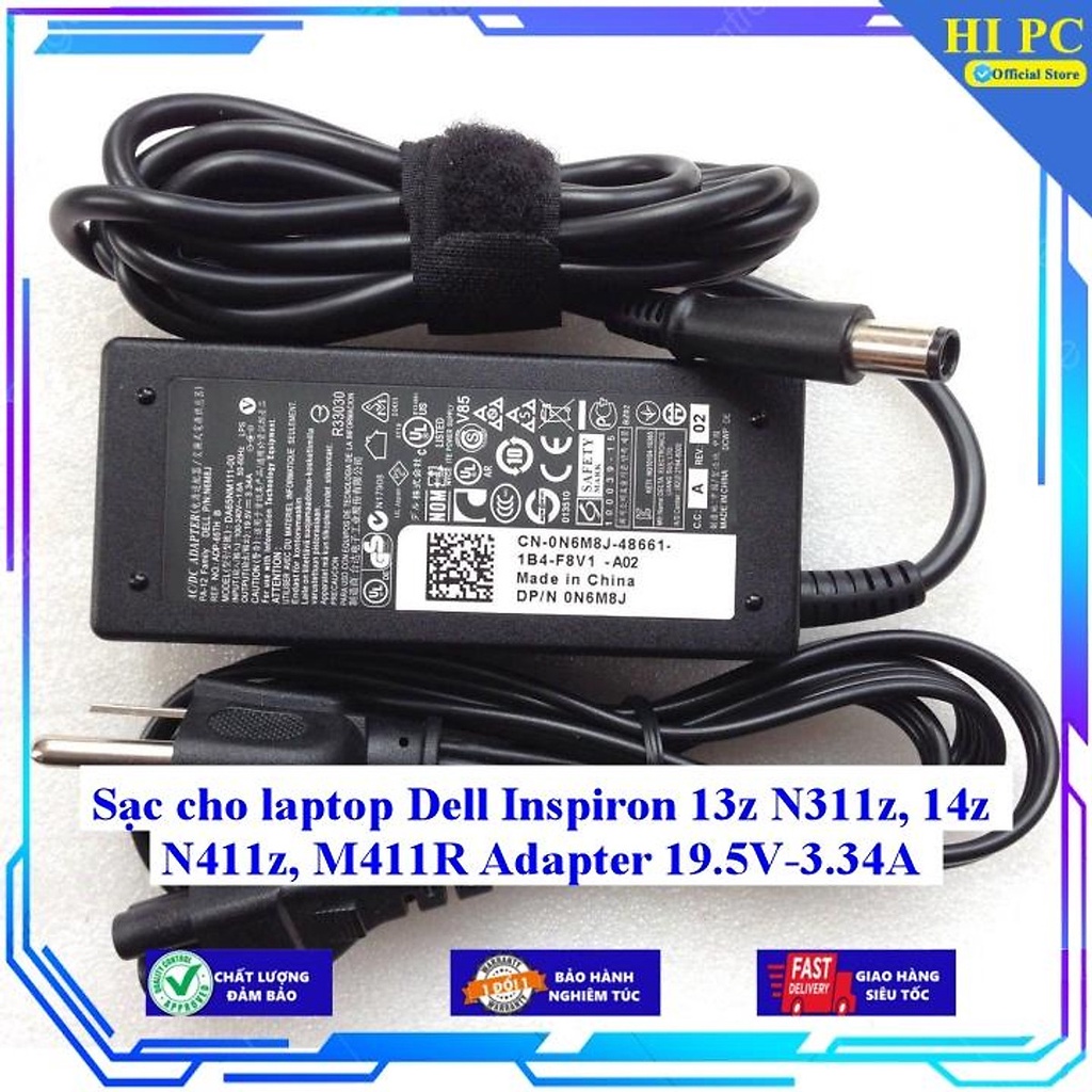 Sạc cho laptop Dell Inspiron 13z N311z 14z N411z M411R Adapter 19.5V-3.34A - Hàng Nhập khẩu