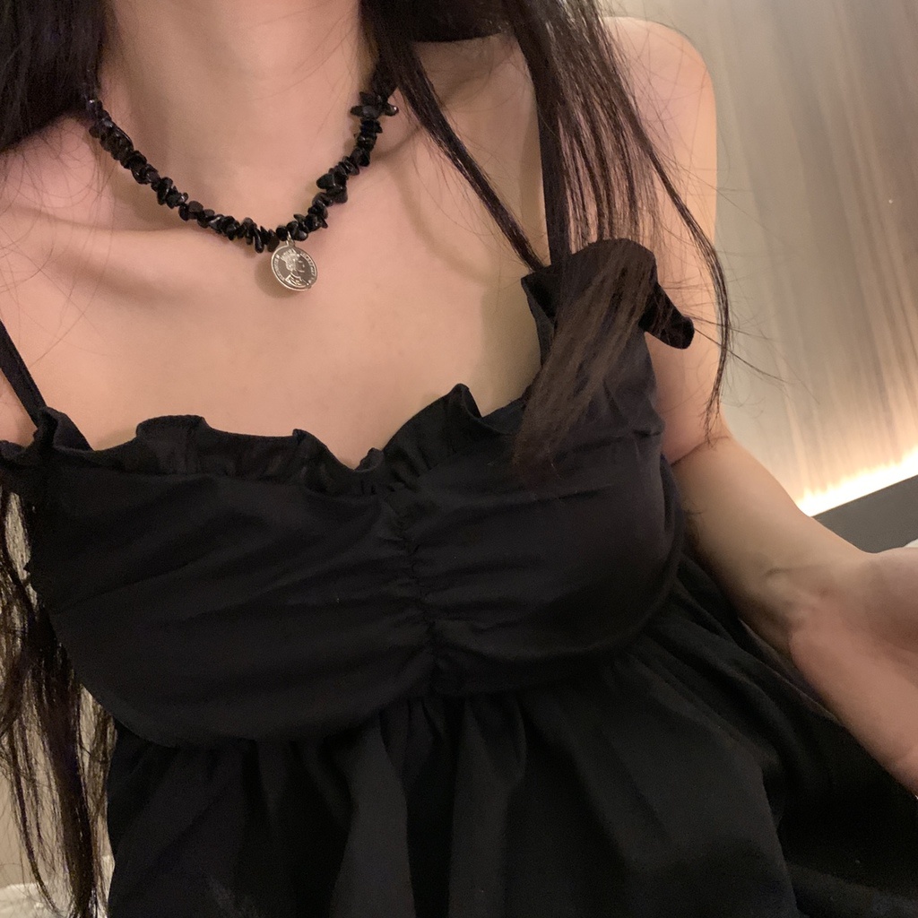 Vòng cổ Mặt Tròn Màu Đen Thời Trang