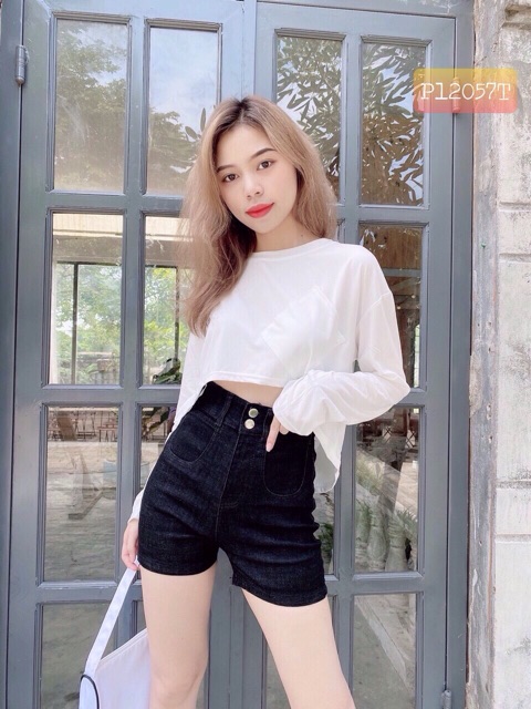 Quần short jean nữ Big Size lưng cao trên rốn, co dãn mạnh, lưng 2 nút phom rộng rãi dành cho người béo 60kg~90kg 3516