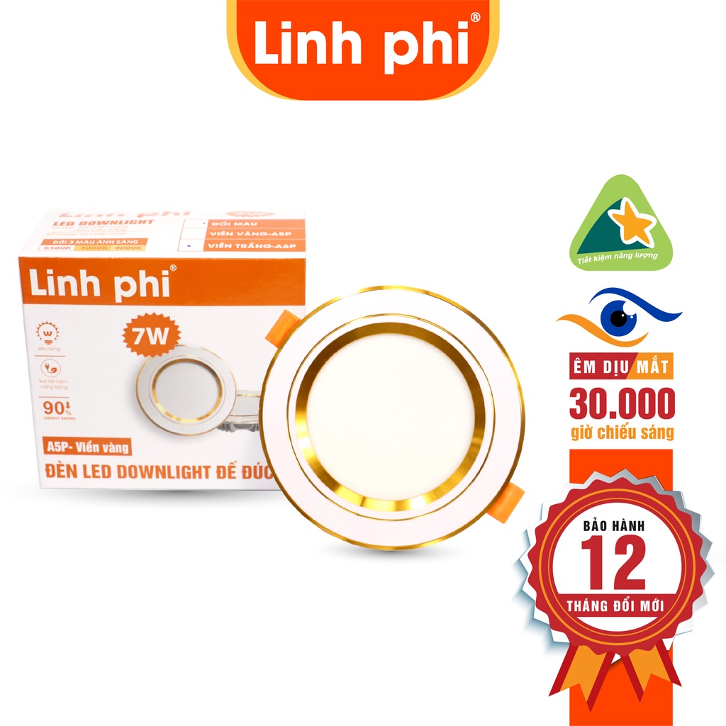 Đèn Led Âm Trần Downlight LINH PHI 7W Làm Từ Hợp Kim Nhôm Cao Cấp, Thiết Kế Hai Loại Đế Viền Đổi Màu