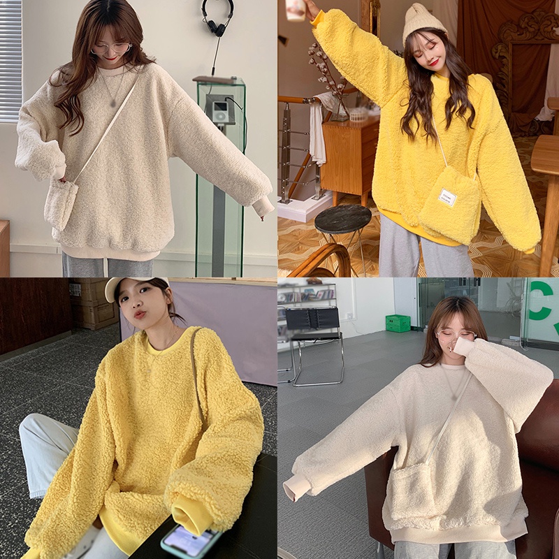 Korean version of lamb wool sweater women autumn and winter loose thick wool coat