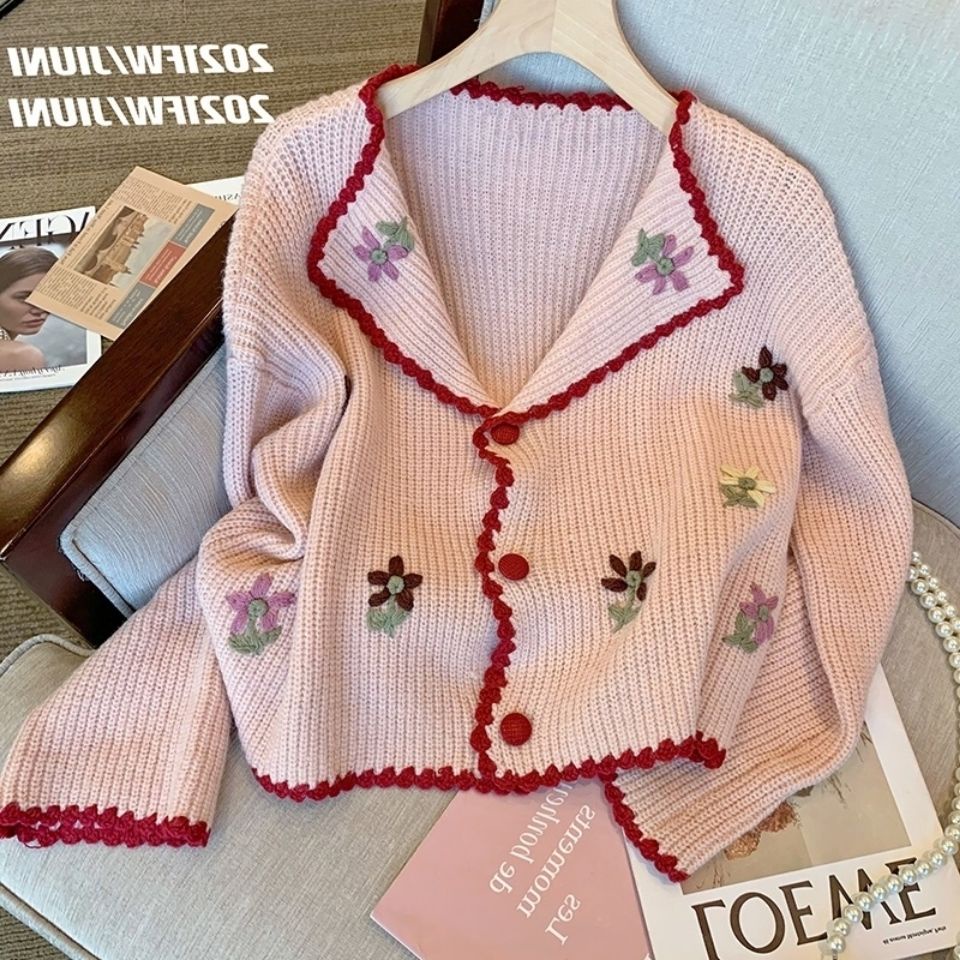 Áo Khoác Len Cardigan Cổ Bẻ Thêu Họa Tiết Xinh Xắn Cho Nữ  tao bao
