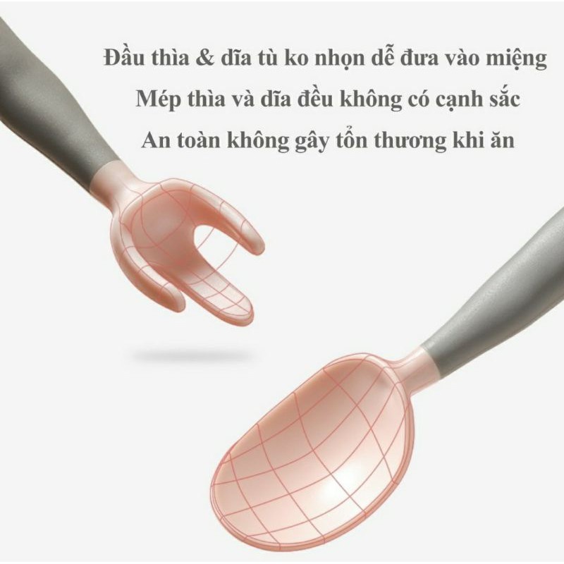 FamiShop Bộ thìa dĩa silicone uốn cong cho bé tập xúc