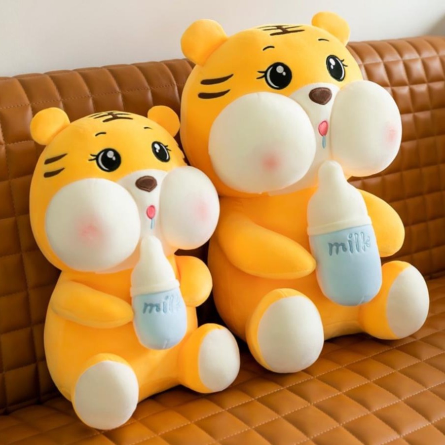 Gấu Bông Hổ Ôm Bình Sữa gối ôm thú nhồi bông chất liệu mềm mịn size to 45cm-80cm