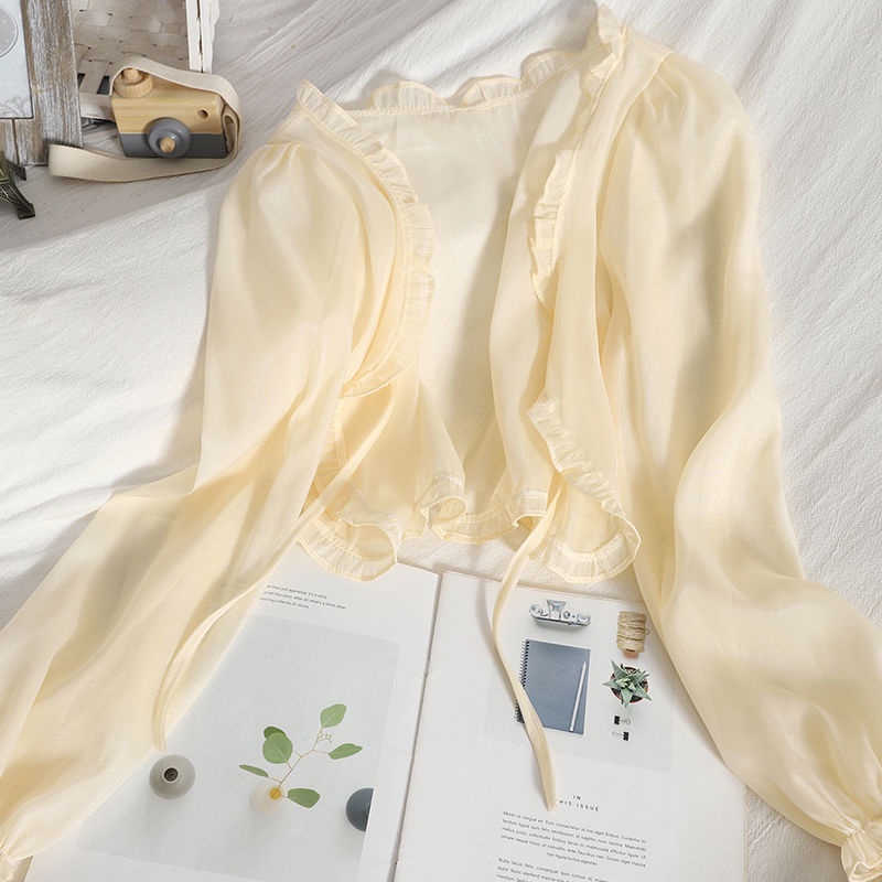 Áo Khoác Voan Dáng Ngắn Cột Dây Xinh Xắn Thời Trang Mùa Hè Cho Nữ