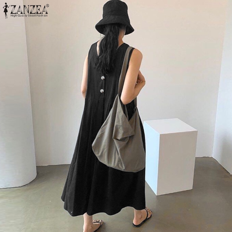 Đầm dài ZANZEA không tay cổ chữ V thời trang cho nữ