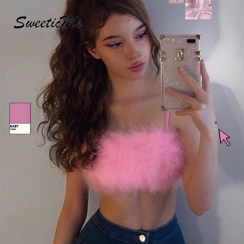sweeticme Phụ Nữ  Dây Đeo Ngực Bọc Lông Mới
