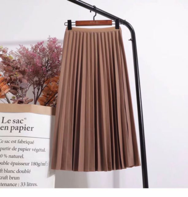 Chân váy dập li dài ánh nhũ hàng QC