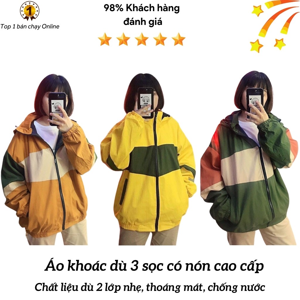 Áo khoác dù có nón KD8 sọc ngang lớn, chống thấm nước, chất liệu dù cao cấp, form unisex Hàn Quốc | BigBuy360 - bigbuy360.vn