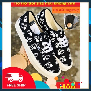 Giày Vải Nữ Classic In Hình Chuột Mickey Đen