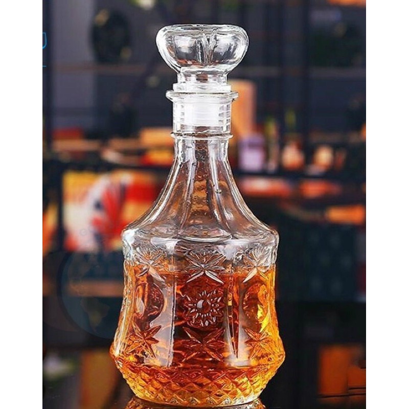 Bình đựng rượu thuỷ tinh mẫu trụ cổ hoa văn vương miện 750ml